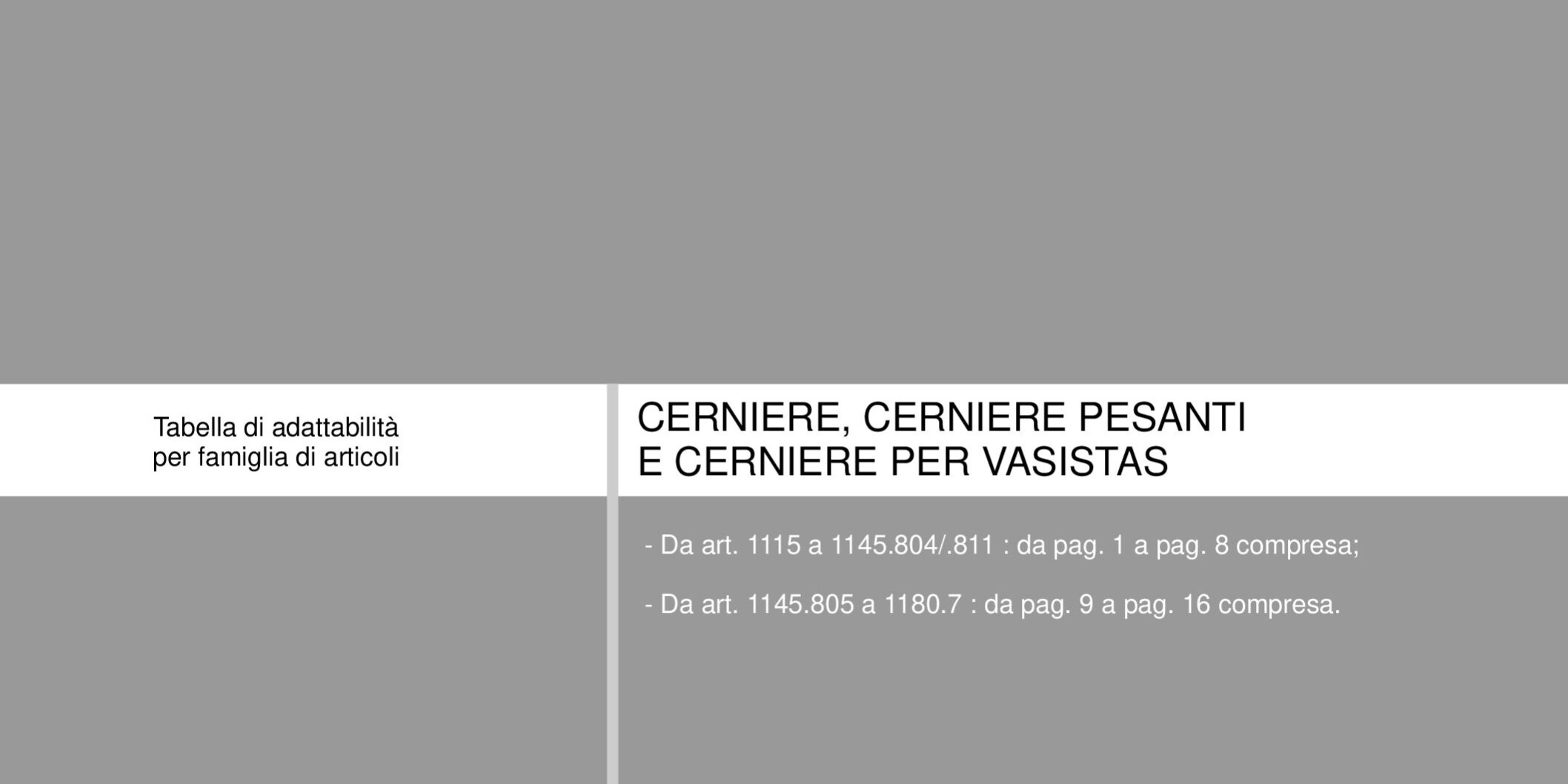 Tabella di adattabilità CERNIERE